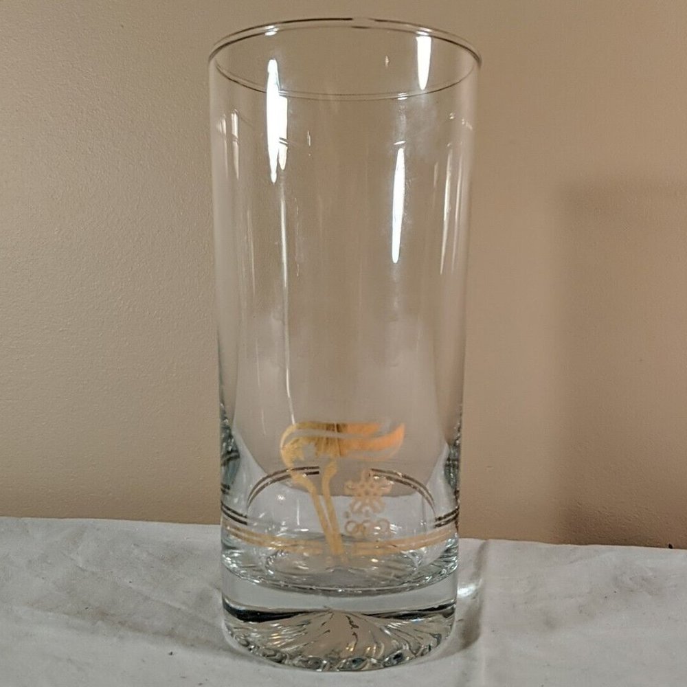 Vintage 1988 Winter Olympic Torch Gold Drinking Glass Canada High ball